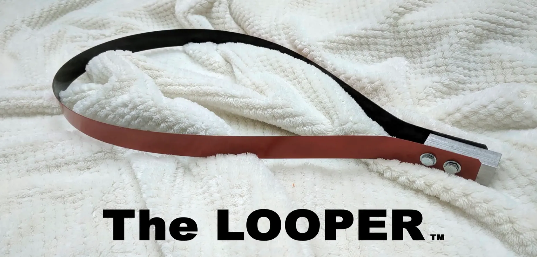 The LOOPER™ roof snow removal tool: a spring-steel loop with a red blade and an aluminum pole adapter